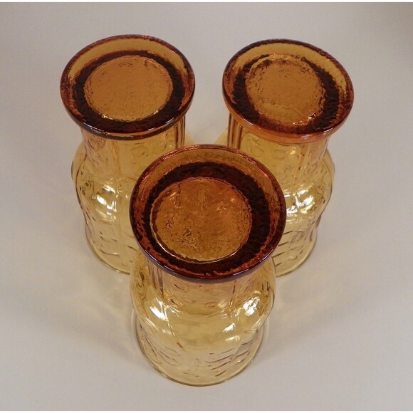 Libbey COUNTRY GARDEN Daisy Pattern Amber Glass Cooler Tumbler (s) LOT OF 3 - Picture 3 of 8